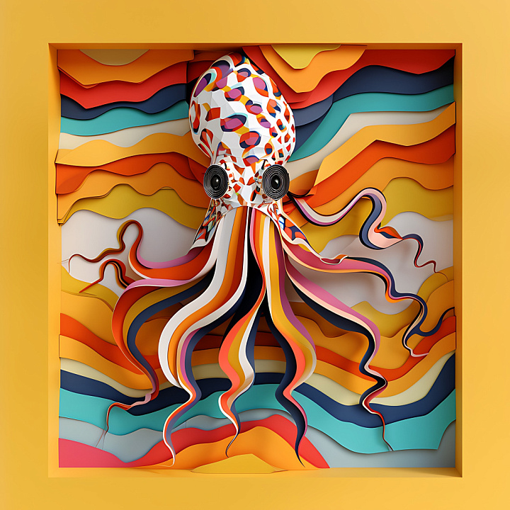 Animal of Vibrant Multicolor Cuttlefish Pattern and Striped Tentacles seamless PBR texture preview