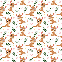 Seamless 3D PBR Pattern Texture Featuring Playful Kangaroo Motifs with Leafy and Heart Accents texture preview