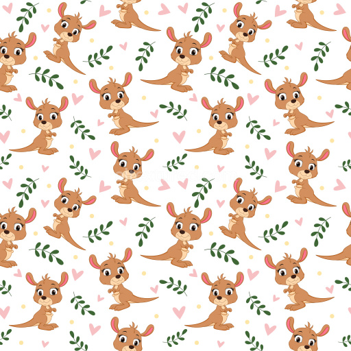 Pattern Bundle - Seamless 3D PBR Pattern Texture Featuring Playful Kangaroo Motifs with Leafy and Heart Ac… texture preview