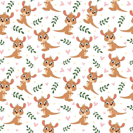 Pattern Texture Featuring Playful Kangaroo Motifs with Leafy and Heart Accents seamless Pattern Bundle PBR texture
