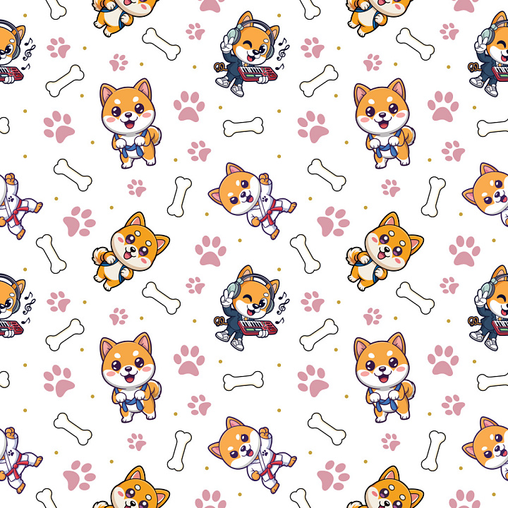 Pattern Featuring Playful Cartoon Dog Motifs and Cute Pet Elements seamless PBR texture preview