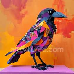 seamless Seamless 3D PBR Texture Featuring Colorful Origami-Inspired Crow Geometry texture 8k free download PBR