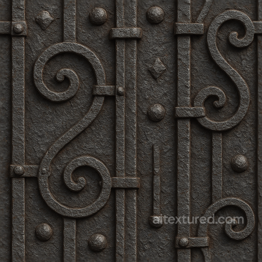 Seamless 8K 3D Texture PBR Wrought Iron Fence With Decorative Iron And Oxidized Metal Sur… seamless Fences PBR texture