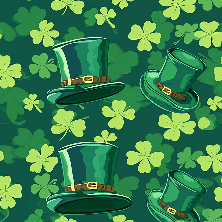 With Bright Green St Patrick Hats And Clover Pattern seamless PBR texture preview
