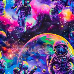 seamless Seamless 3D PBR Texture Featuring Vibrant Astronaut Graffiti with Cosmic Neon Colors texture 8k free download PBR