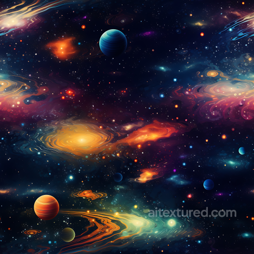 Space PBR Texture Featuring Vibrant Nebulae, Galaxies & Planets seamless Star, space, planets PBR texture