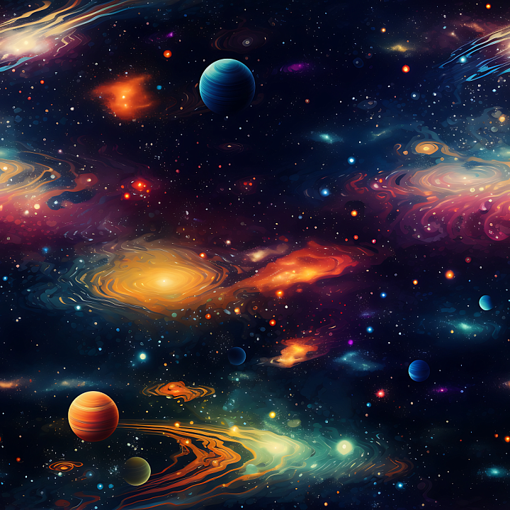 Space Featuring Vibrant Nebulae, Galaxies & Planets seamless PBR texture preview