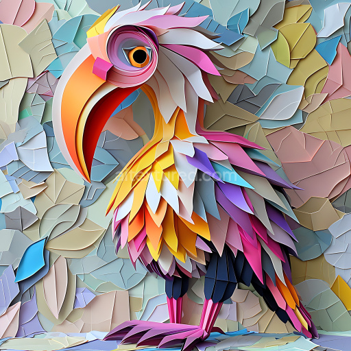 Preview — Seamless 3D PBR Texture of a Vibrant Origami-Style Bird with Layered Feathers