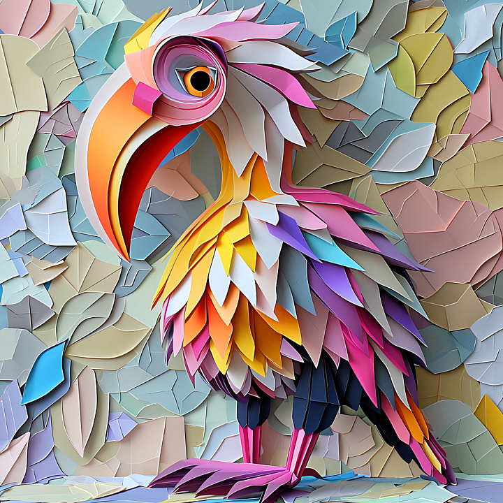of a Vibrant Origami-Style Bird with Layered Feathers seamless PBR texture preview