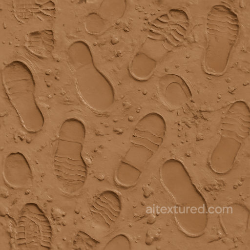 Seamless 8K PBR 3D Texture of Wet Clay Footprints with Mud Splatter Effects seamless Footprints PBR texture