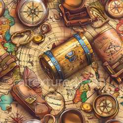 seamless Seamless 3D PBR Graffiti Texture Featuring Vintage Maps and Classic Travel Artifacts texture 8k free download PBR
