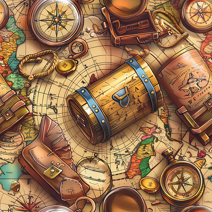 Graffiti Featuring Vintage Maps and Classic Travel Artifacts seamless PBR texture preview