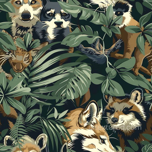 Jungle Animal Camouflage PBR Texture Featuring Leafy Foliage and Wildlife seamless Color Camouflage PBR texture
