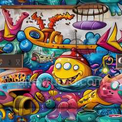 seamless Seamless 3D PBR Graffiti Texture Featuring Vibrant Cartoon Style Wall Art texture 8k free download PBR
