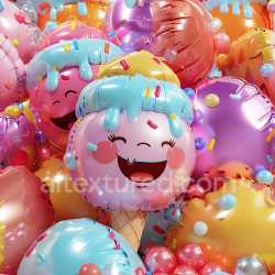 seamless Seamless 3D inflated PBR texture of colorful cartoon ice cream balloons with glossy vinyl finish texture 8k free download PBR