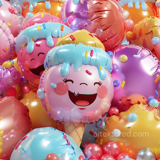 inflated PBR texture of colorful cartoon ice cream balloons with glossy vinyl finish seamless Inflated PBR texture