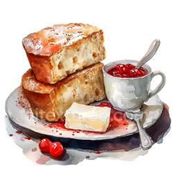 seamless Irish Soda Bread Breakfast Illustration with Butter and Red Jam texture 8k free download PBR