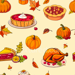 seamless Seamless Thanksgiving 3D PBR Texture Featuring Pies, Turkey, Pumpkins, and Autumn Leaves texture 8k free download PBR