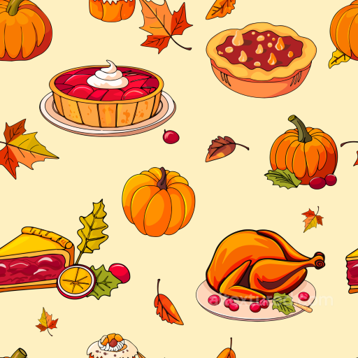 Seamless Thanksgiving 3D PBR Texture Featuring Pies, Turkey, Pumpkins, and Autumn Leaves seamless Thanksgiving PBR texture