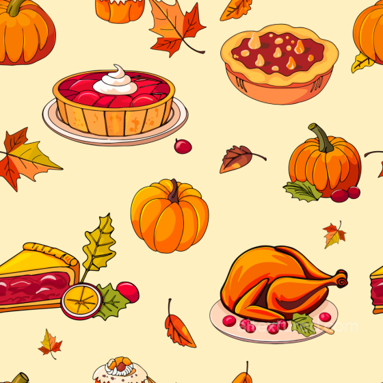 Seamless Thanksgiving 3D PBR Texture Featuring Pies, Turkey, Pumpkins, and Autumn Leaves Thanksgiving texture preview
