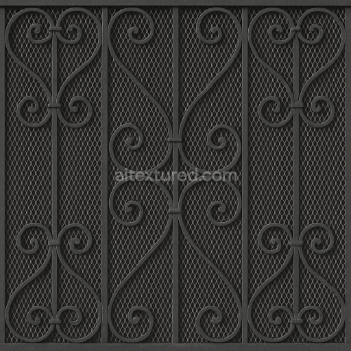 Seamless 3d texture pbr 8k wrought iron balcony railing for detailed architectural exteriors