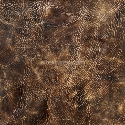 Seamless 3D PBR texture of aged brown cracked leather with deep wrinkles