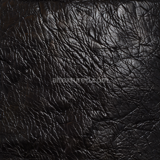 Seamless 3D cracked black leather PBR texture with deep wrinkles and glossy finish