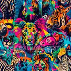 seamless Seamless 3D PBR Graffiti Texture Featuring Vibrant Wild Animal Portraits texture 8k free download PBR