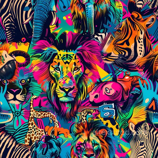 Seamless 3D PBR Graffiti Texture Featuring Vibrant Wild Animal Portraits texture preview