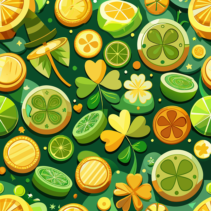 St Patrick Digital Paper Bundle of Cartoon Citrus Slices and Shamrocks… seamless PBR texture preview