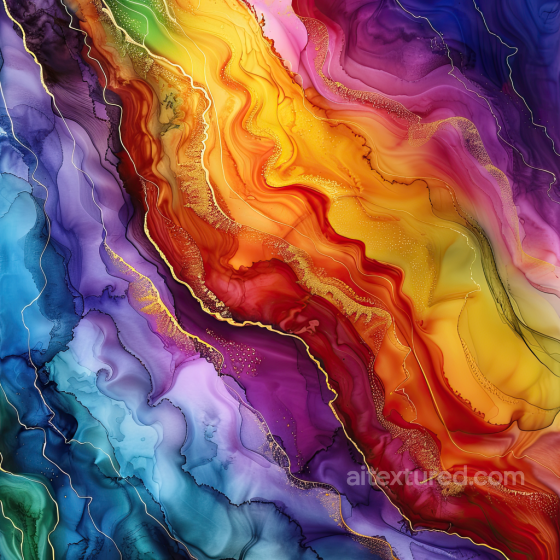 Alcohol Ink PBR Texture Featuring Vibrant Multicolor Fluid Waves with Gold Veining Alcohol ink texture preview