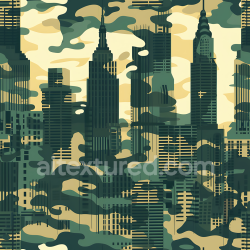 seamless Seamless 3D Urban Camouflage PBR Texture Featuring Cityscape Silhouettes and Layered Camo Blobs texture 8k free download PBR