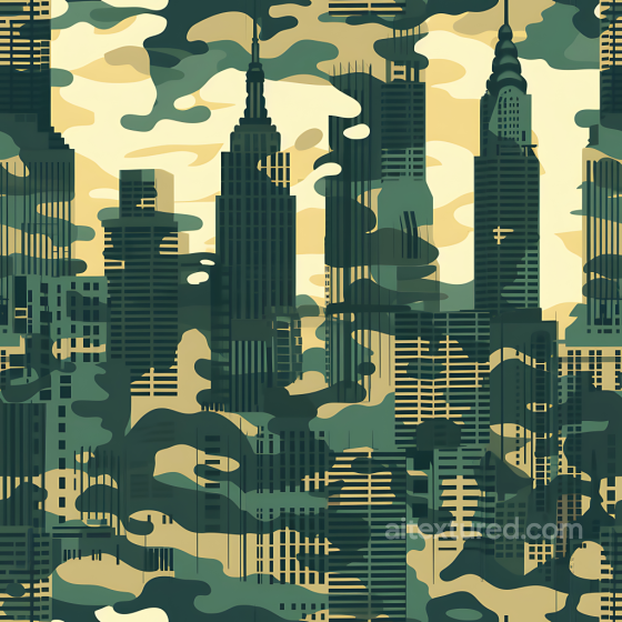 Urban Camouflage PBR Texture Featuring Cityscape Silhouettes and Layered Camo Blobs Color Camouflage texture preview