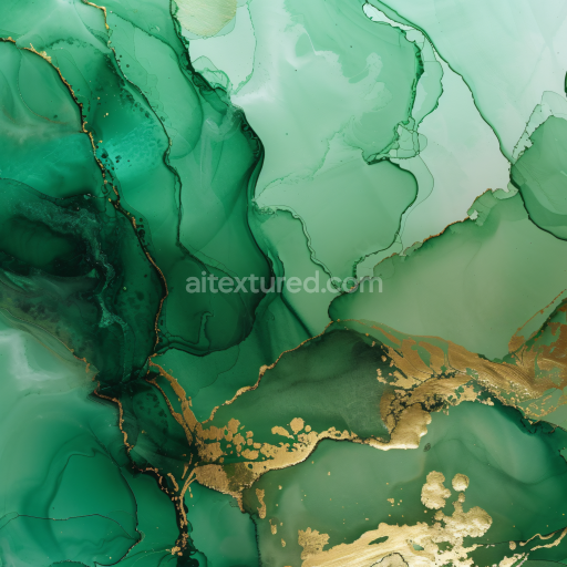 Seamless 3D Alcohol Ink PBR Texture Featuring Emerald Green Fluidity with Gold Veining