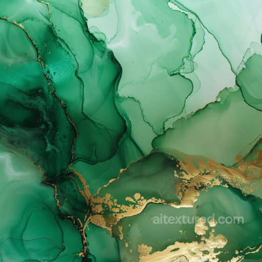 Alcohol Ink PBR Texture Featuring Emerald Green Fluidity with Gold Veining seamless Alcohol ink PBR texture