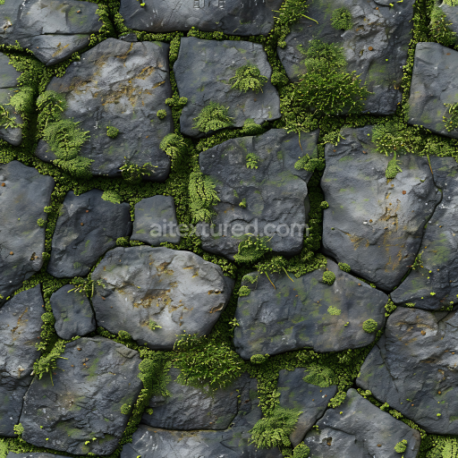 Seamless 3D Moss-Covered Stone Ground PBR Texture with Natural Weathering