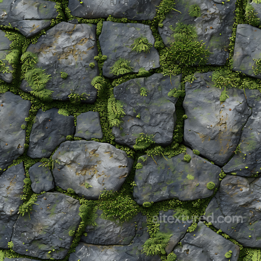 Moss-Covered Stone Ground PBR Texture with Natural Weathering seamless Stone PBR texture