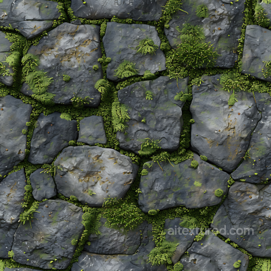 Moss-Covered Stone Ground PBR Texture with Natural Weathering Stone texture preview