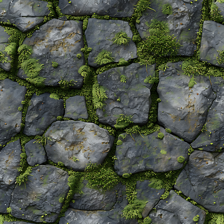 Moss-Covered Stone Ground with Natural Weathering seamless PBR texture preview