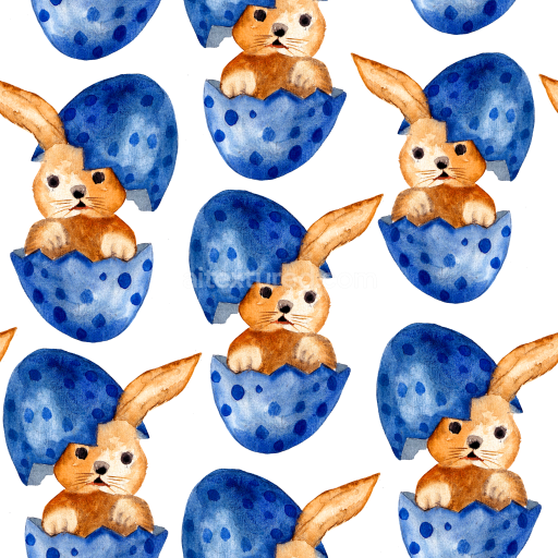Seamless 3D PBR Texture Featuring Hand-Painted Easter Bunny in Speckled Blue Egg