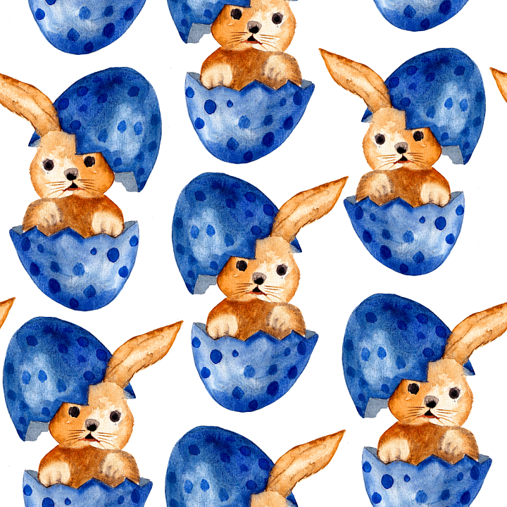All Easter Digital paper of Watercolor Easter Bunny in Blue Speckled Egg seamless PBR texture preview