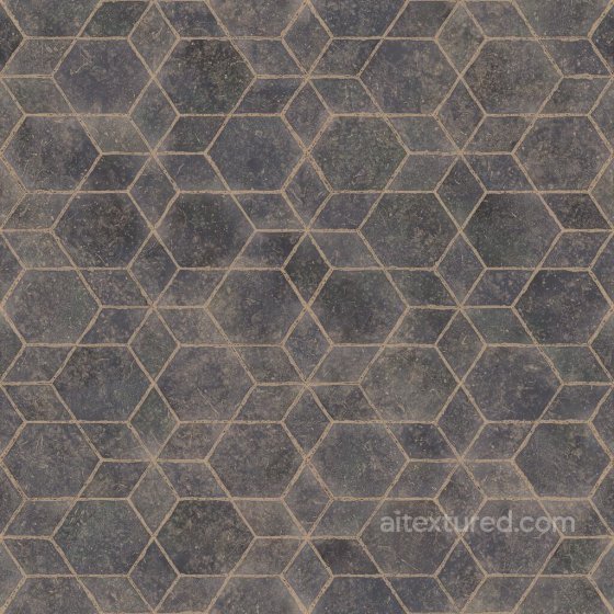 Hexagonal and Star Shaped Black Tile Texture | Free PBR Tile texture preview