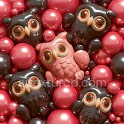 seamless Seamless 3D PBR Inflated Vinyl Texture with Shiny Owl and Bubble Pattern in Red and Black texture 8k free download PBR