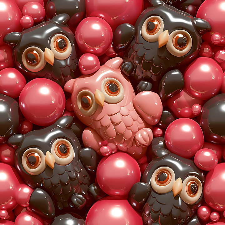 Inflated Featuring Glossy Vinyl Owls and Rounded Bubbles in Red and Bro… seamless PBR texture preview