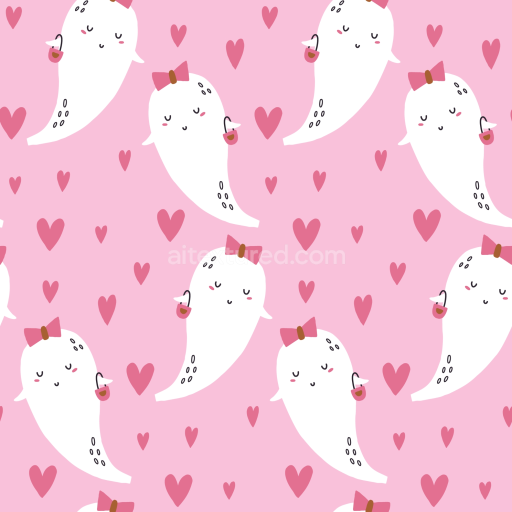 Preview — Seamless 3D PBR Texture Featuring Cute White Ghosts on Pink Background