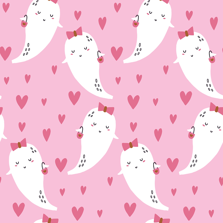 Featuring Cute White Ghosts on Pink Background seamless PBR texture preview