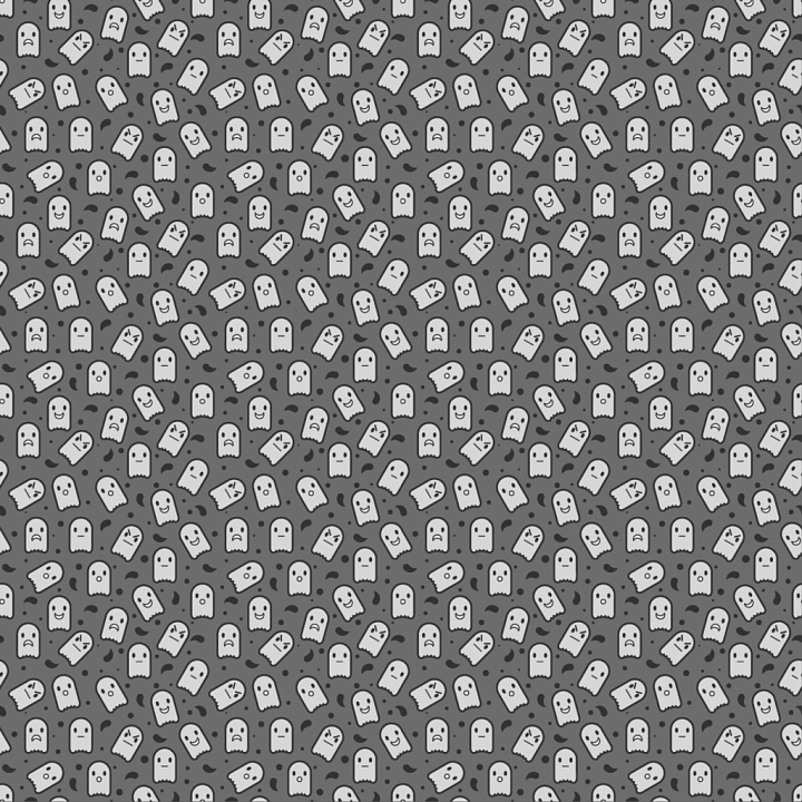 White & Black Cartoon Ghost Pattern Fabric seamless PBR texture preview