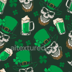 seamless Seamless 3D PBR Texture Featuring St Patrick’s Day Skulls, Green Beer & Shamrocks texture 8k free download PBR