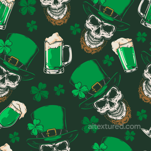 Featuring St Patrick’s Day Skulls, Green Beer & Shamrocks seamless St patrick digital paper bundle PBR texture