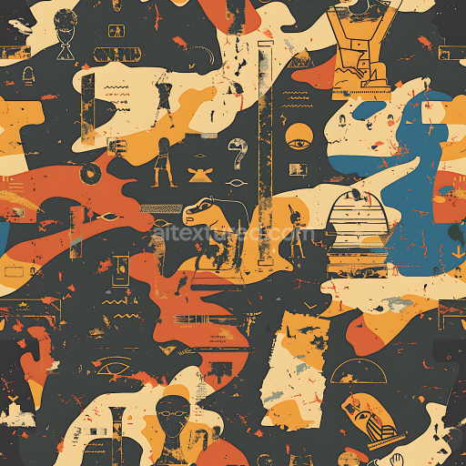 Preview — Seamless 3D Camouflage PBR Texture with Ancient Egypt Silhouettes and Earthy Palette